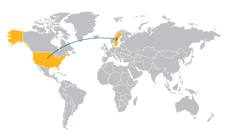 Map with arrow from US to Sweden